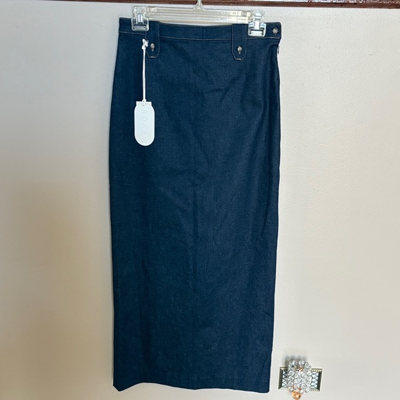 ROARI Meredith dark denim maxi pencil skirt invisible side zip belt loops NWT Sm - Picture 1 of 13